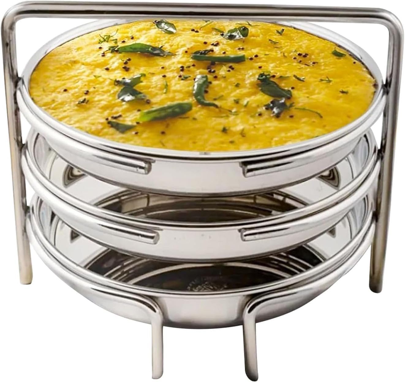 Stainless Steel Dhokla Maker & Thatte Idli Maker Stand, 3 Large Plates (19cm), 3 Wire Stand, Fits All Cookers, Ideal for Khaman Dhokla, Idli, & Thattu | Dhokla Plate for Steam Cooking