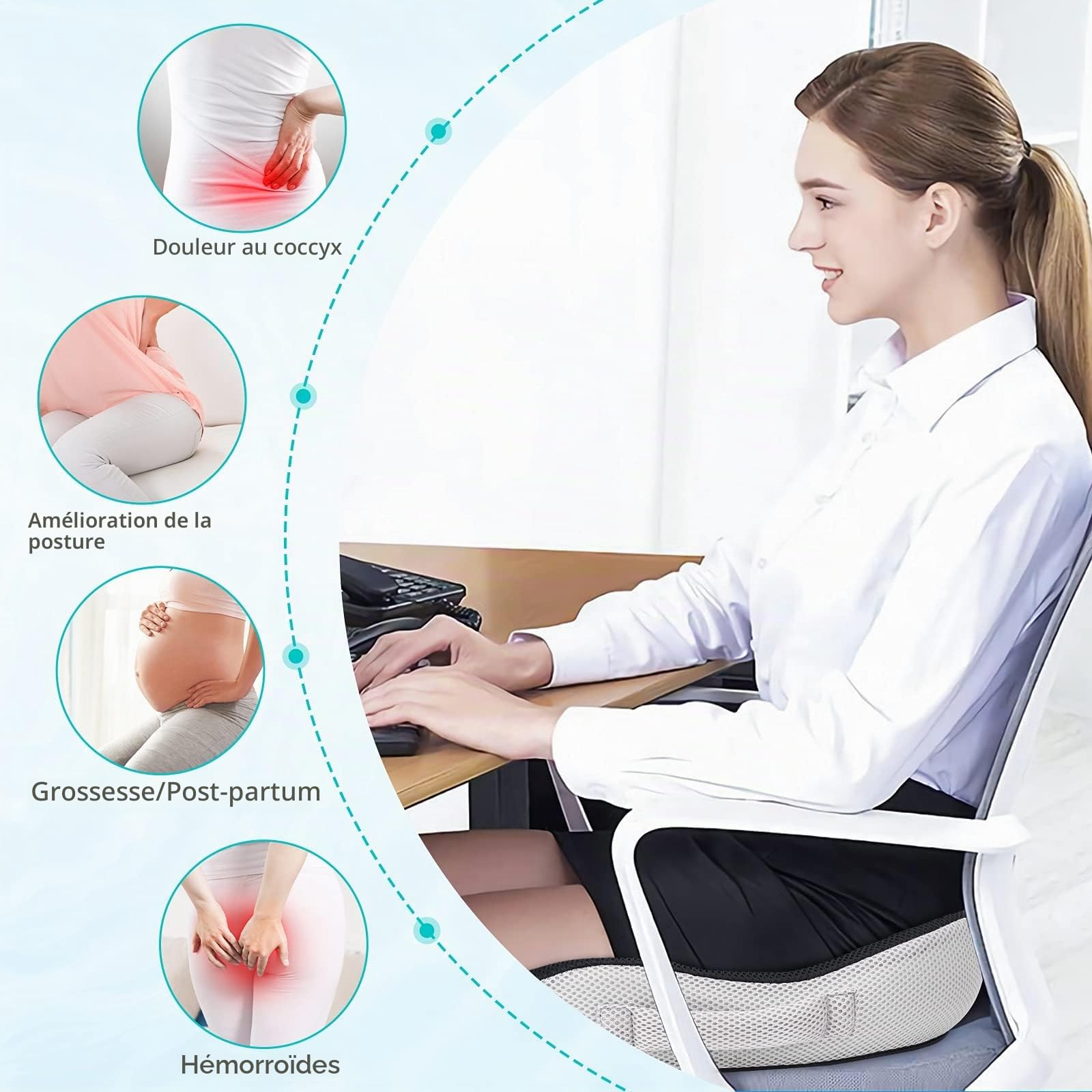 Feagar Coussin Donut Mousse Mémoire - Orthopédique & Hémorroïdes