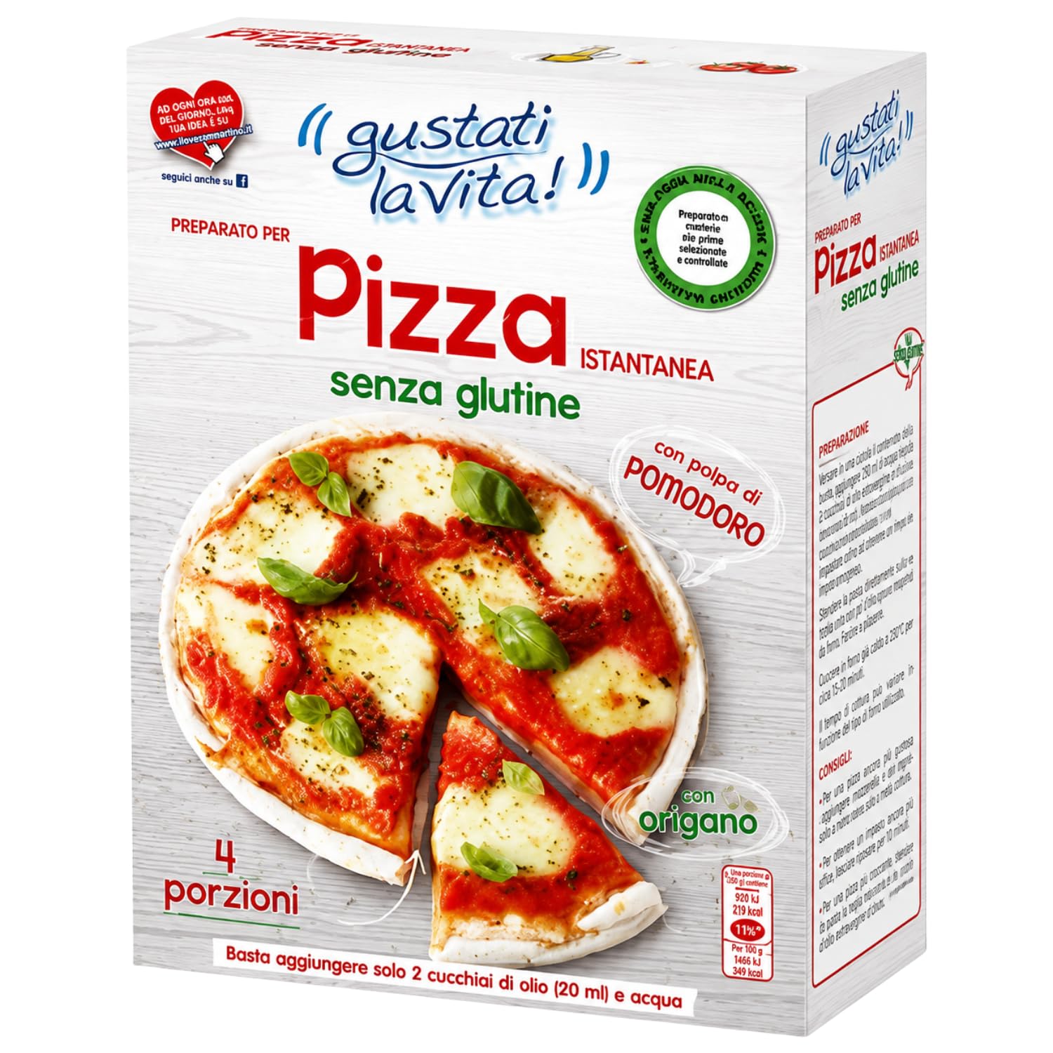 Preparato per Pizza Senza Glutine, 460 g, Mix per Impasto Pizza a Lievitazione Istantanea con Pomodoro e Origano, Ideale per Pizza Fatta in Casa, Confezione Multipla da 4/8/12 Pezzi (12 PEZZI)