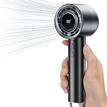JATEKA Handventilator, Mini-Ventilator mit 5 Geschwindigkeiten und USB-Ladeanschluss, Handventilator mit LED Anzeige, 3000mAh Handventilator, Tragbare Ventilatoren für Büro, Bibliothek, Reisen
