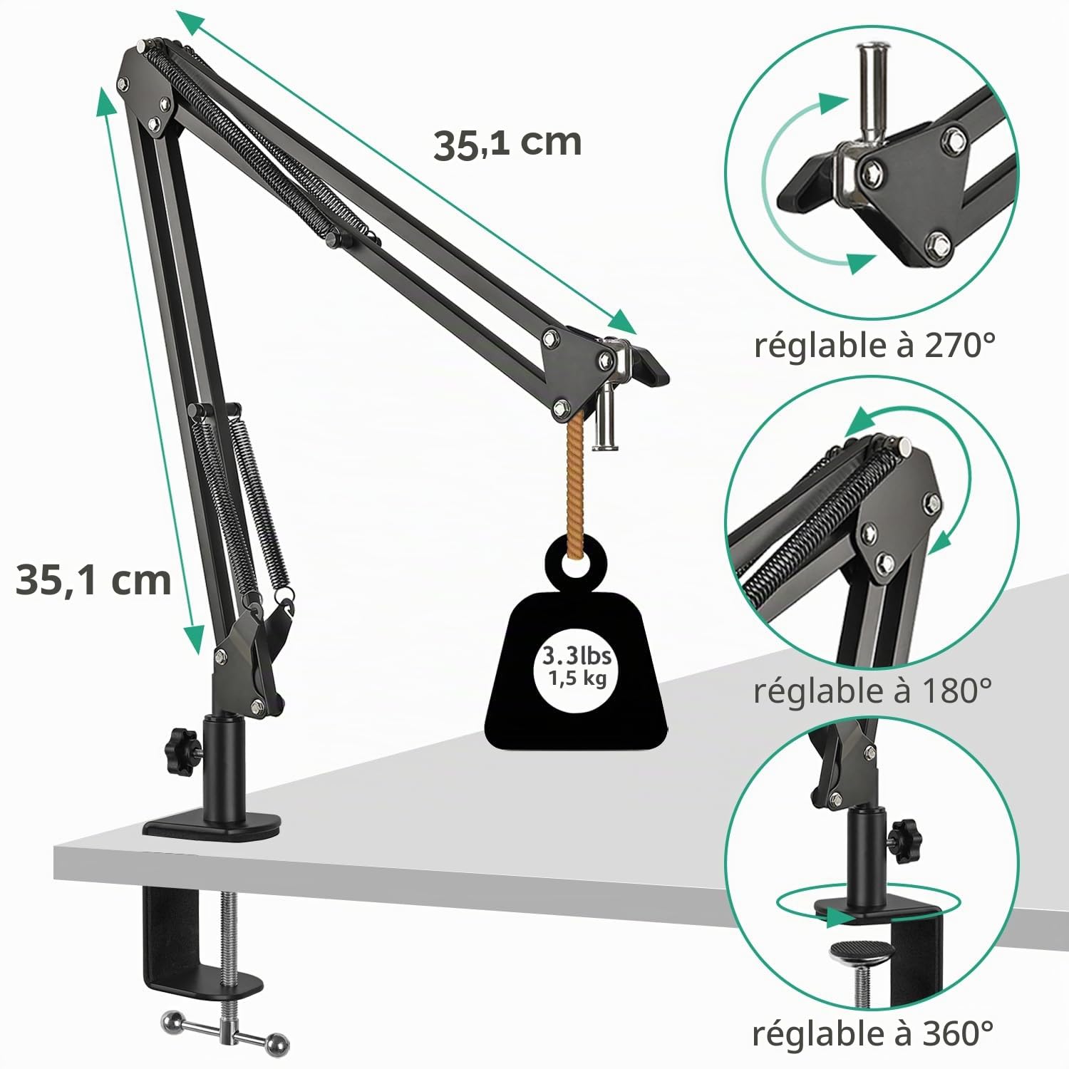 Bras de Microphone Réglable, Support de Microphone Compatible Avec Seiren x Mini V2 V3 USB Streaming Microphone pour L'enregistrement, Les Jeux et Les Podcasts