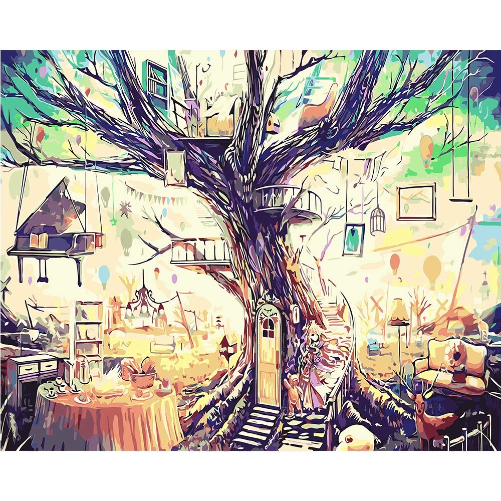 ZZZ Big tree-digital oil painting diy creative abstract pure hand-painted oil painting core living room landscape oil painting frameless decorative painting 40 * 50/50 * 65/60 * 75 (Size : M)