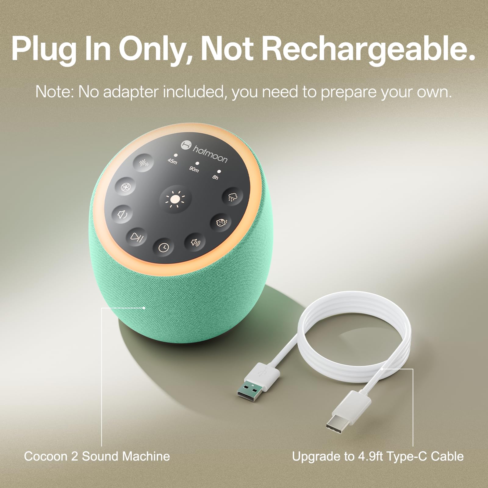 Hotmoon Cocoon 2 - Macchina audio per dormire, con 40 suoni non looping, doppio altoparlante e timer, 8 luci notturne, rumore rosa, marrone, verde, per adulti che dormono, privacy in ufficio, plug-in