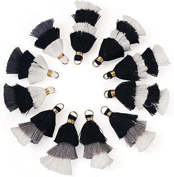Kissitty 12PCS Black 3 Layers Small Tassels Tiny Tri Layered Keychain Tassels Charms with Jump Rings for Earring Necklace Jewelry Making Garland Keychain Charms Dreamcatchers DIY Crafts Decorations
