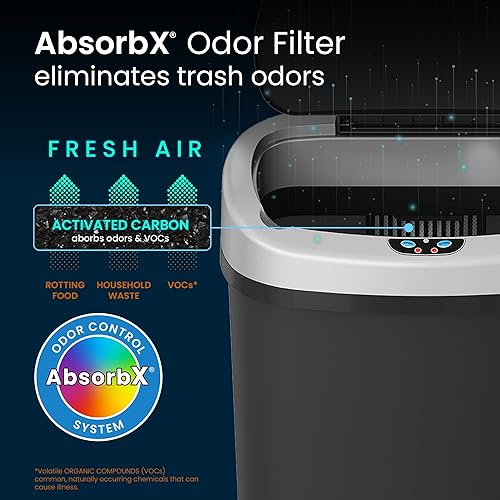 Miniatura 4 de iTouchless Basurero de cocina con sensor ovalado de 13 galones con sistema de filtro de olor, tapa automática duradera a prueba de abolladuras, gran