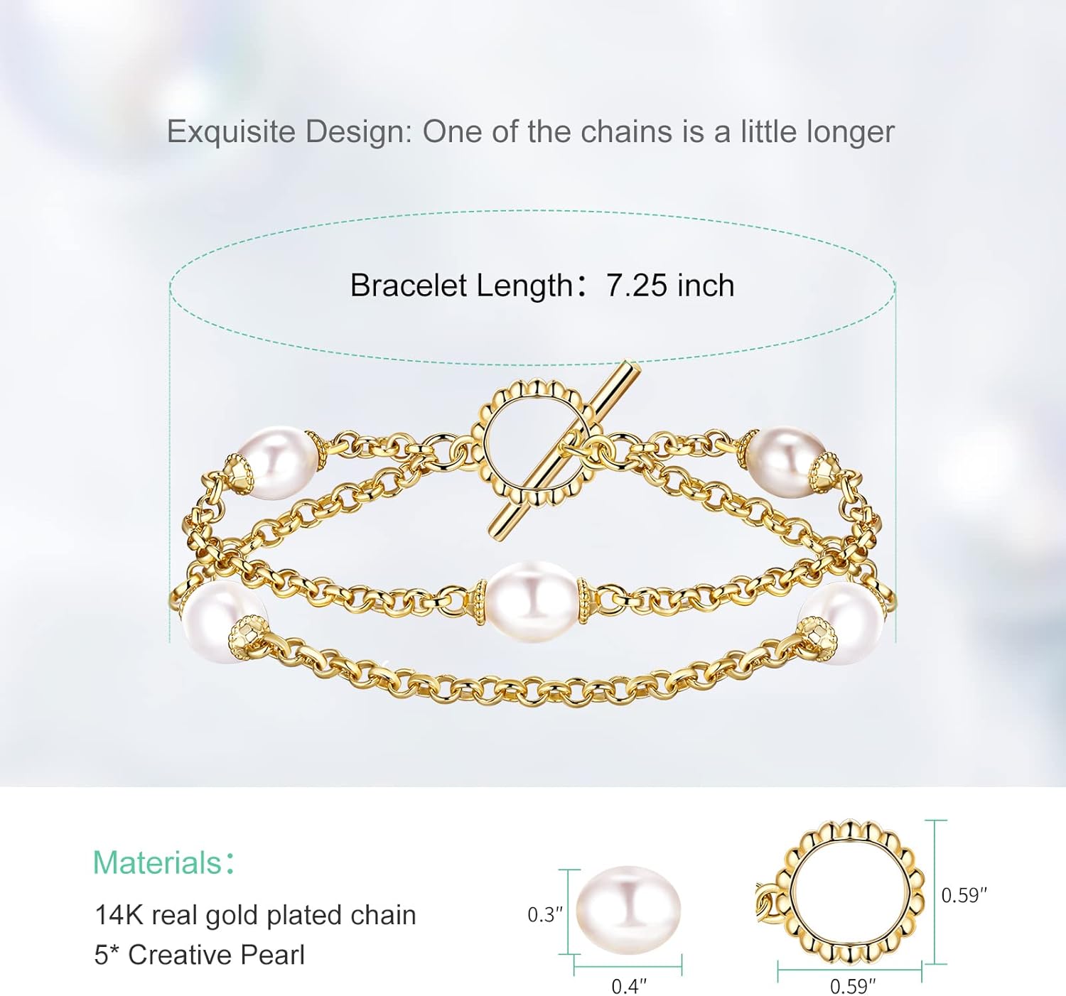 Gold Pearl Bracelet for Women, REAL 14K Gold Plated Double Layered Dainty Pearls Bracelet, Elegant Stackable Flower Jewelry Gift for Her with OT Clasp - Image 4