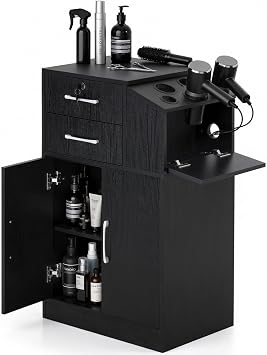 BarberPub Locking Barber Station with Storage Cabinet 2005 Black | Barber Station with Storage Cabinet, Salon Equipment with tool holders and hidden wire space for salon and spa.