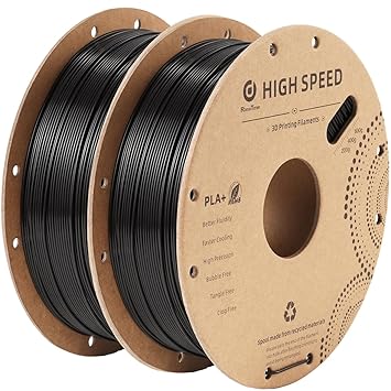 High Speed PLA+ Filament 1.75mm Black 2KG, RongTong PLA Plus 30 to 600mm/s 3D Printer Filament Tough and High Flow for Fast Printing, Two Packs Cardboard Spool(4.4lbs)