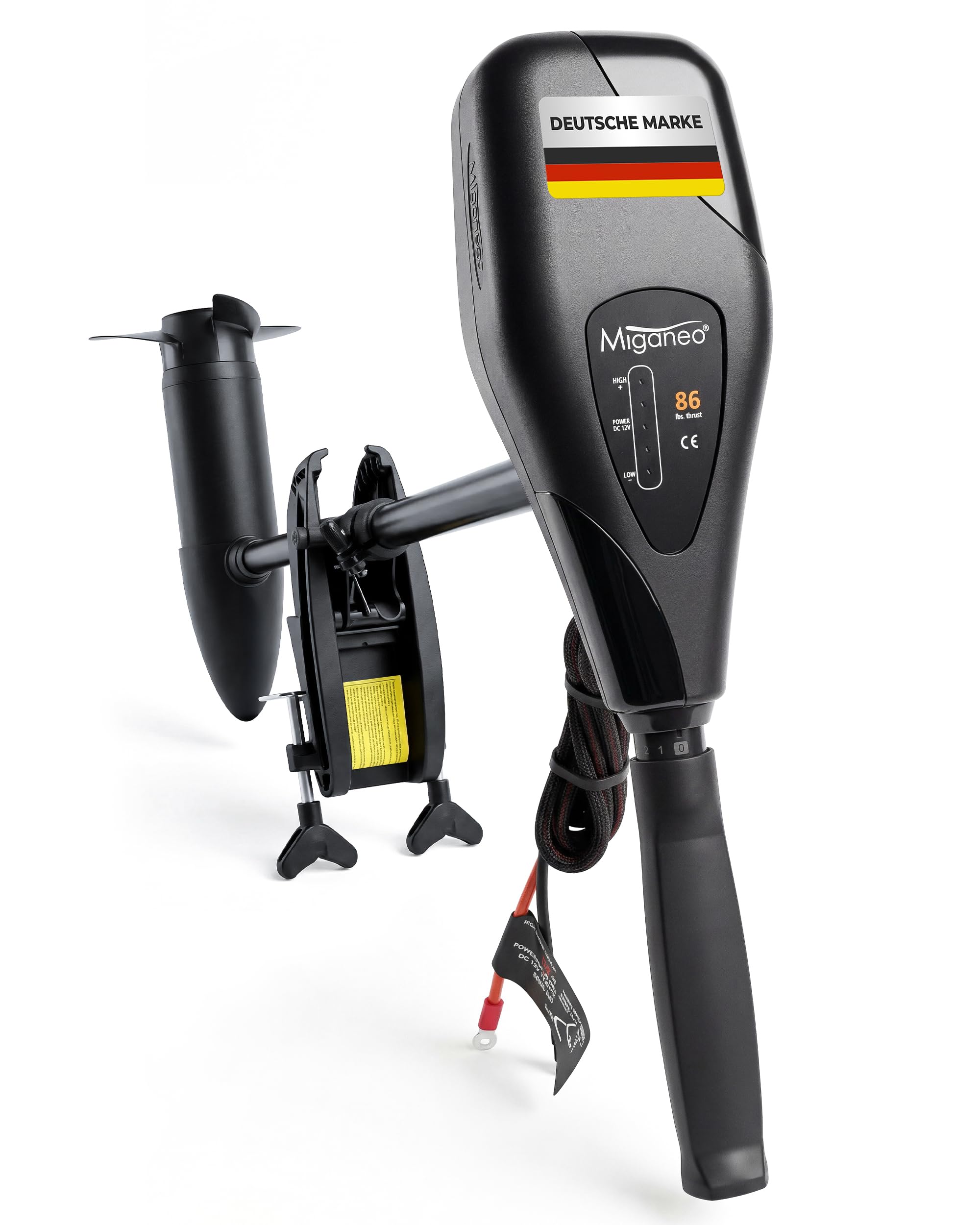 Miganeo Elektromotor Boot TRS 86 lbs – Elektro Außenborder 1152 Watt – Salzwassertauglich & mit LED Batterieanzeige – Bootsmotor Elektro 24V auch für Schlauchboote – 5 Vorwärts- & 3 Rückwärtsgänge