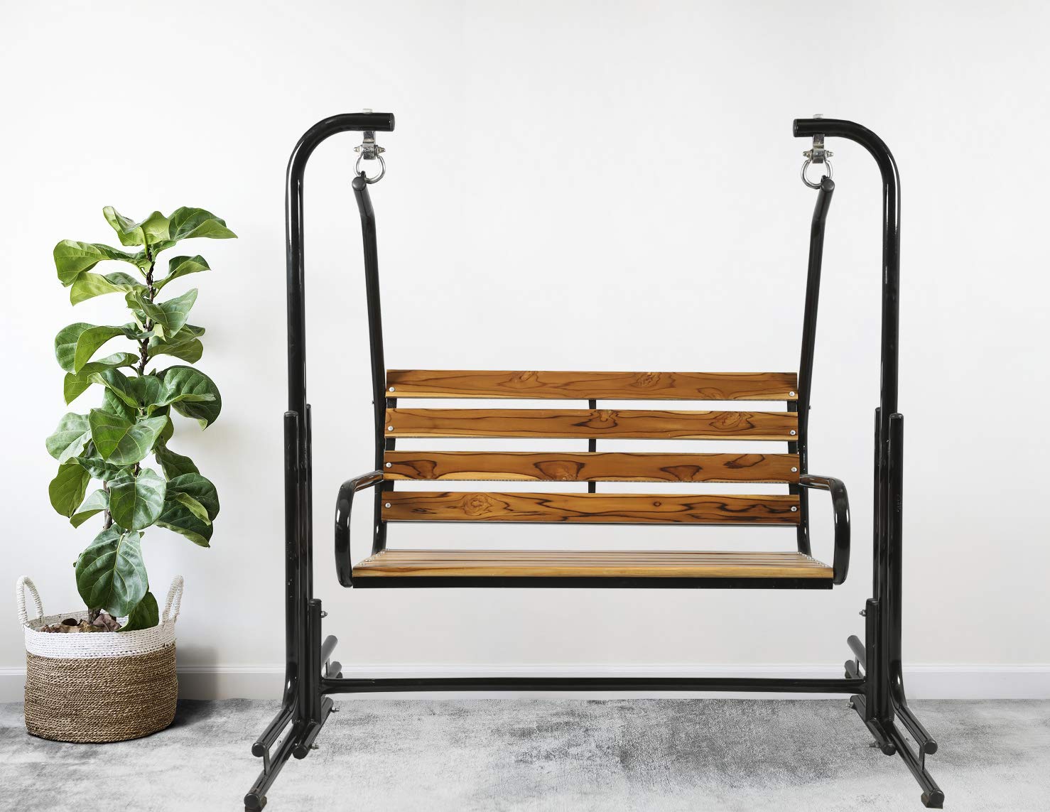 Kaushalendra 2-Seater Swing Jhula Indoor/Outdoor - Wooden Seat, 300 Kg Capacity with Iron Swing Frame (107 cm)