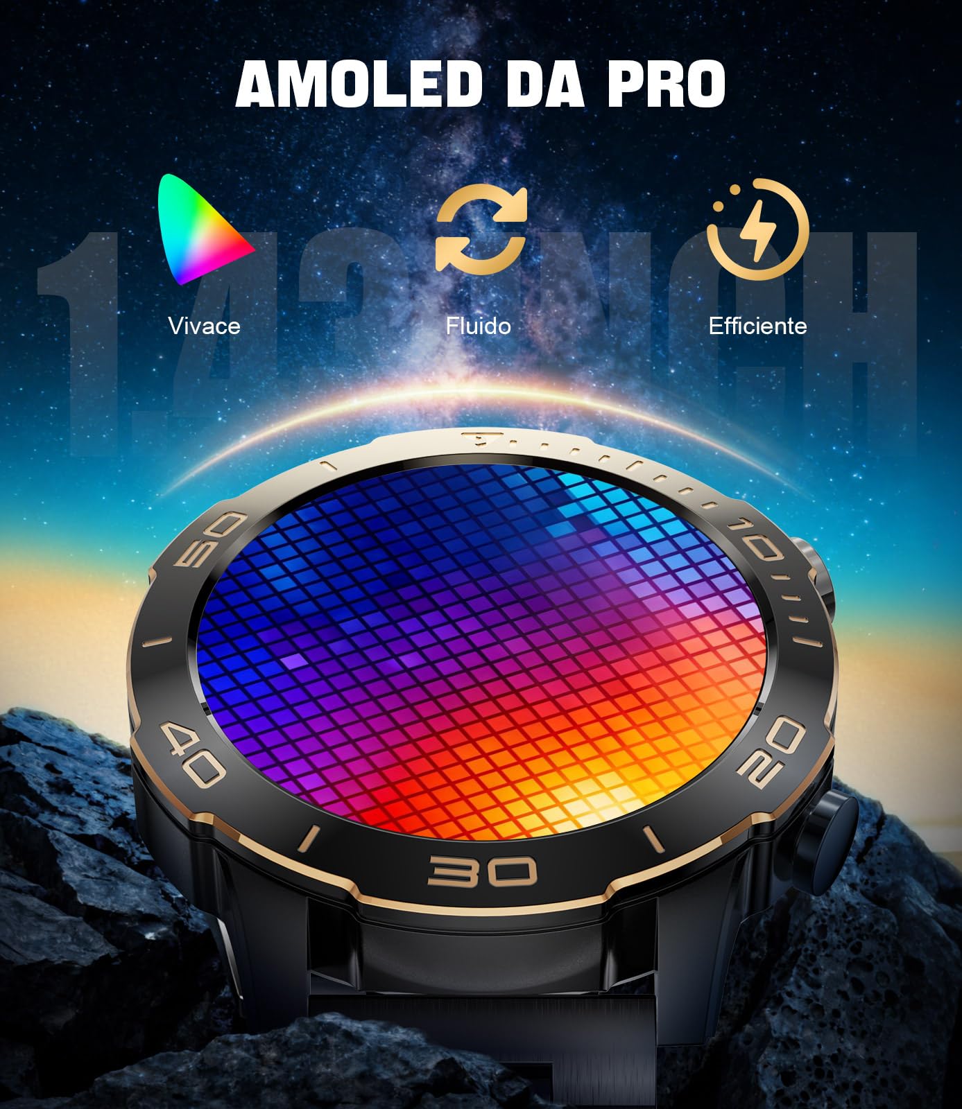 DREMAC Smartwatch Uomo Lusso, Robusto Alluminio, 1,43'' Amoled Schermo, 800 mAh, IP68 Impermeabile, Fitness tracker con Monitoraggio della Frequenza Cardiaca/BP/SpO2/Sonno, per Android iOS