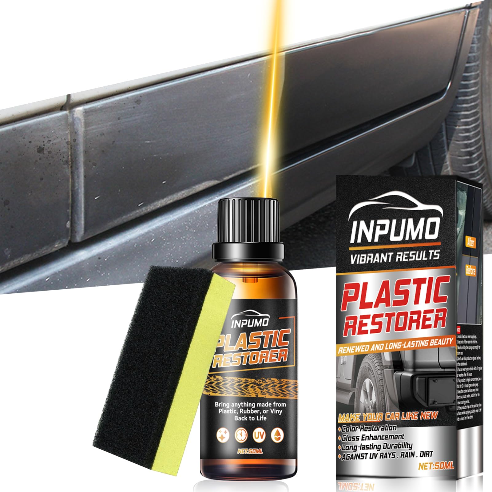 Car Plastic Restorer, Back to Black Trim Restorer, Exterior and Interior Plastic Revitalizing Coating Agent, Resists Water, UV Rays, Dirt (50ml)