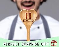 Vista 4 de Espátula de bambú de madera en forma de corazón personalizada para mujeres hombres inauguración de la casa aniversario parejas chef