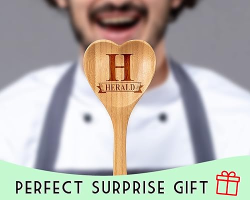 Miniatura 4 de Espátula de bambú de madera en forma de corazón personalizada  para mujeres  hombres  inauguración de la casa  aniversario  parejas  chef