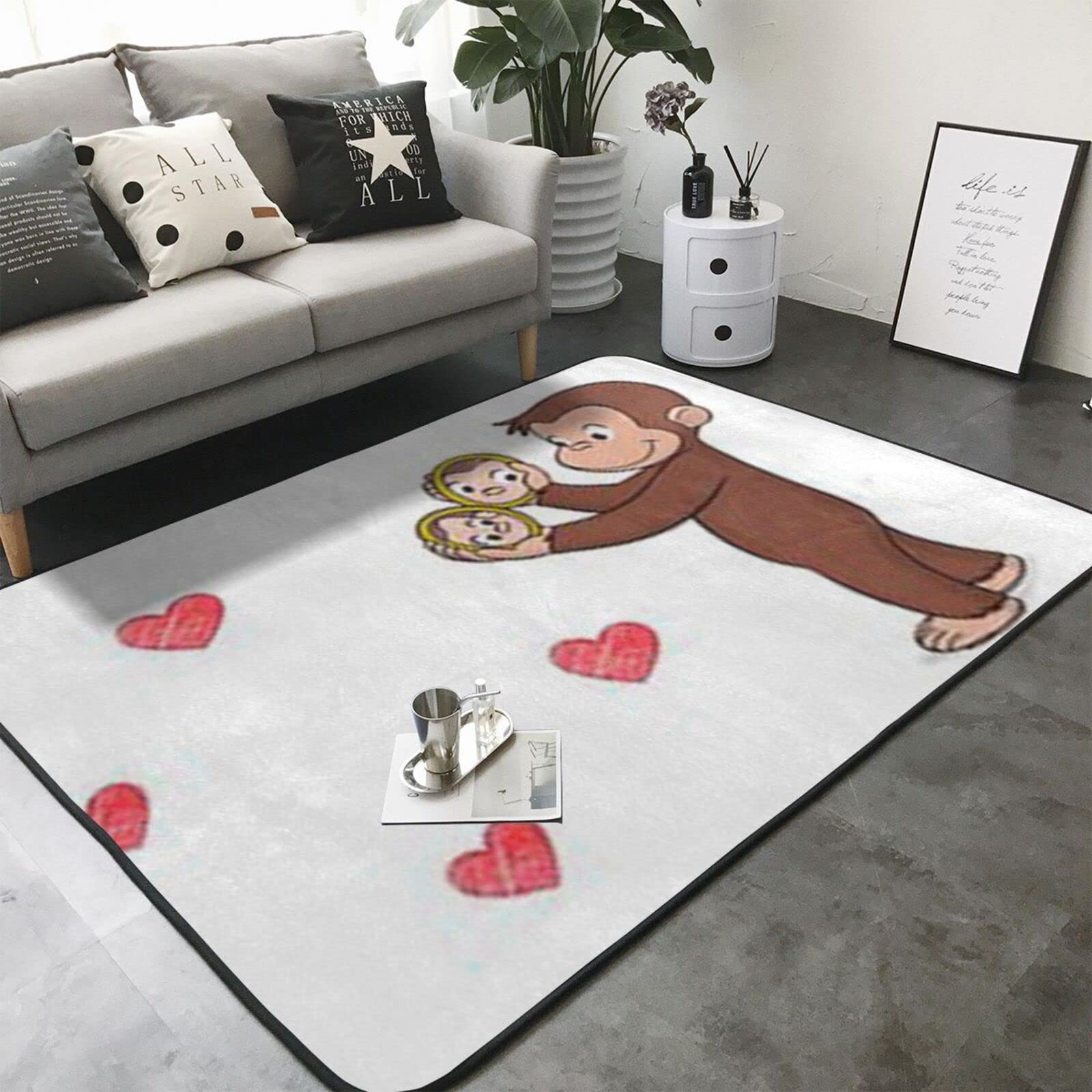 Amazon | おさるのジョージ ラグ カーペット 防ダニ抗菌防臭洗える