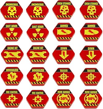 LITKO Damage Effects Tokens | Compatible with BattleTech | Variety Pack | 9 status effects at a glance | 18mm UV-printed hex | Set of 20