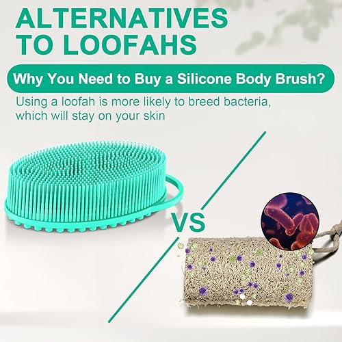 Miniatura 2 de Metene Exfoliante corporal de silicona con bucle, esponja de silicona suave para ducha y baño rutina de cuidado de la piel (verde)
