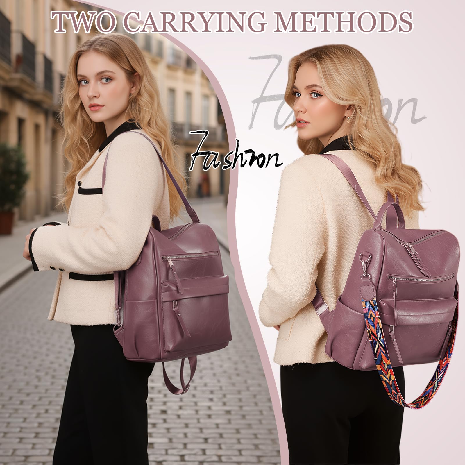 Colexy Damen Rucksack Klein Rucksackhandtaschen aus Wasserdicht PU Leder,Damenrucksack Anti-Diebstahl Cityrucksack Elegant Tagesrucksack,Rucksacktasche Modern Frauen für Pendeln Schule Arbeit Reise