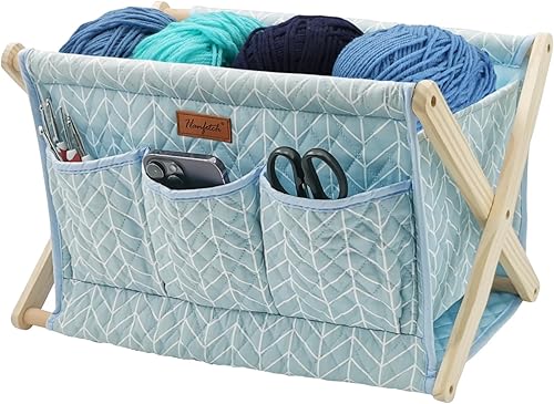 Vista 26 de Yarn Caddy - Organizador de almacenamiento de hilo de gran tamaño para madejas de hilo, organizador para ganchillos, agujas de tejer, otros azul1