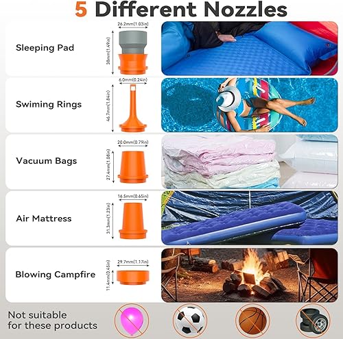 Miniatura 3 de Sportneer Bomba de aire pequeña y portátil con luz de campamento, ultra mini bomba de aire con batería de 1600 mAh recargable por USB para