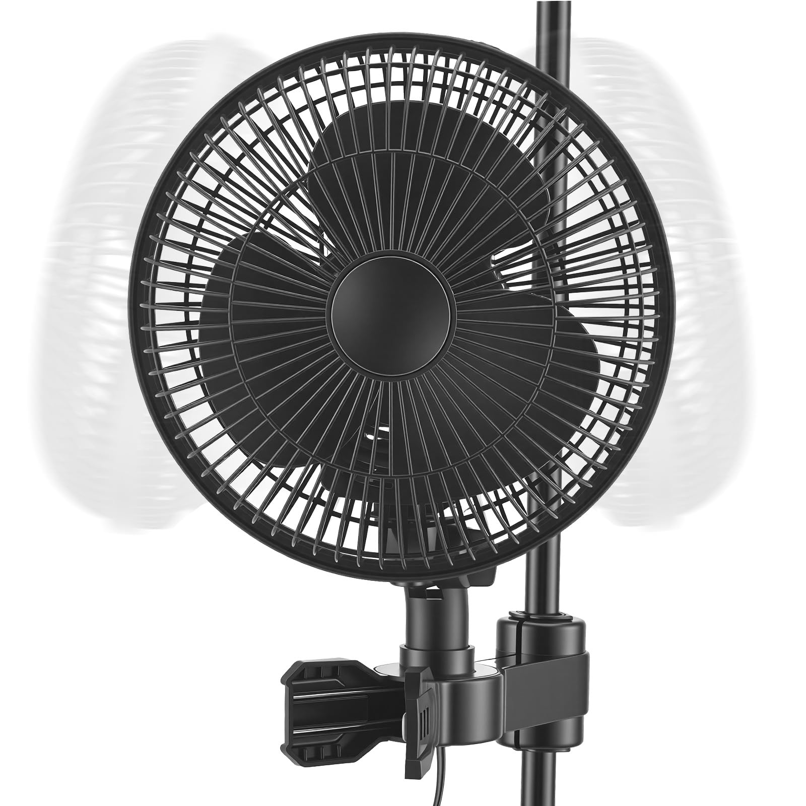 Grow Clip-Ventilator 25W, Oszillierender Klemmbar 22cm Durchmesser für Growzelt Growbox mit 1.5m langes Kabel, Oszillierender Lüfter mit Clip, 2 Geschwindigkeitsstufen