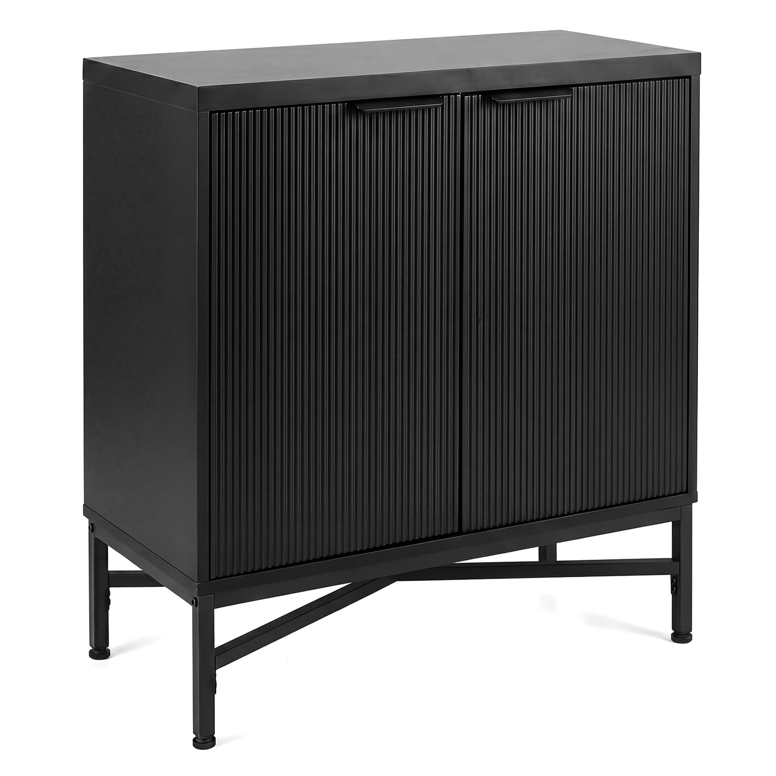 COSTWAY Fluted Sideboard Cabinet with 2 Doors & Adjustable Shelf (Black)