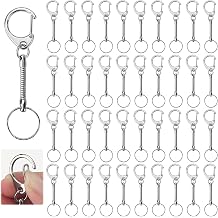 50 Pack Keychain Clip Making Kit, 2.68 in Zinc Alloy D Hook Clasps, Snake Chains & Rings for DIY Craft, Jewelry Making Supplies