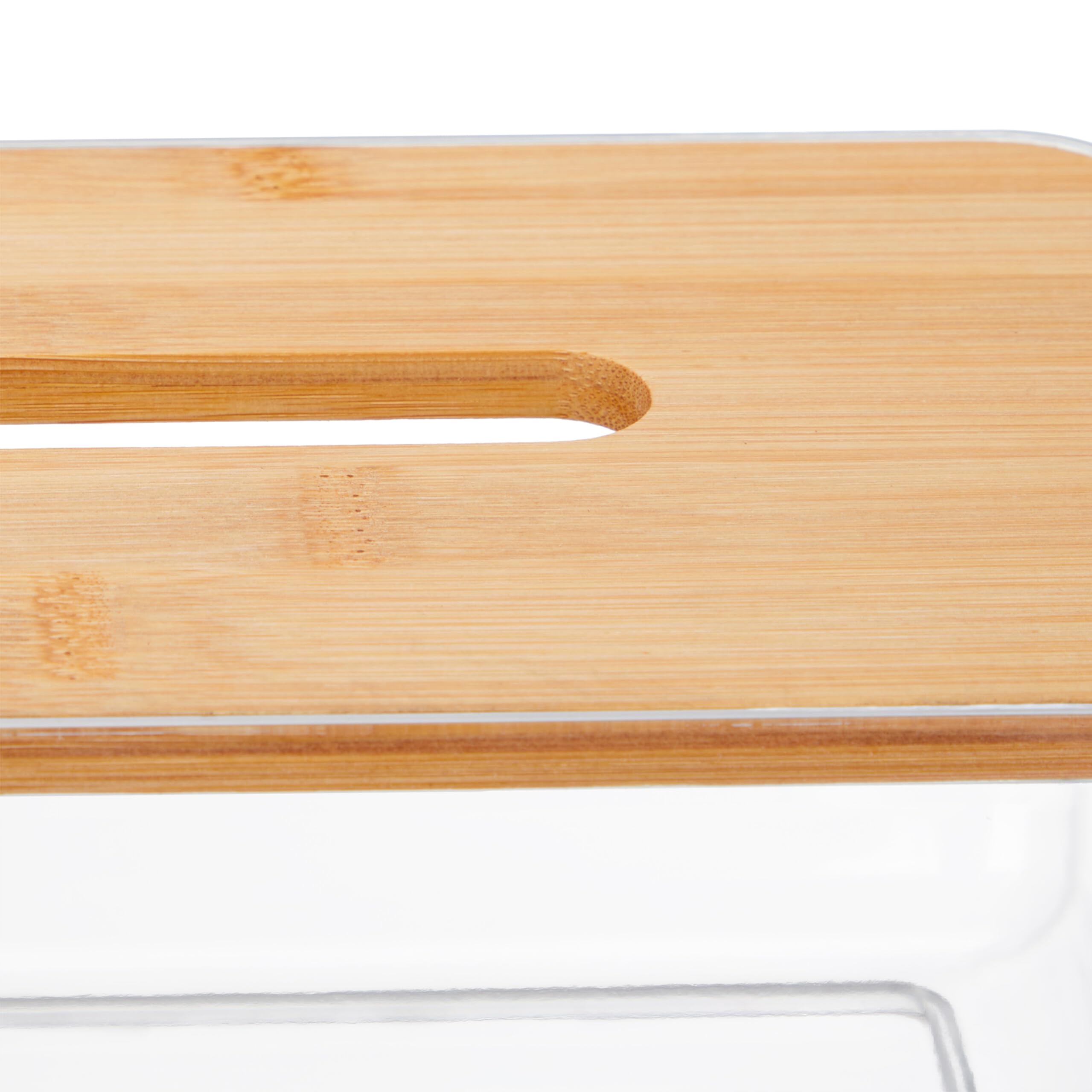Relaxdays Contenitore per Fazzoletti, Coperchio in bambù, Dispenser Portafazzoletti, 10x23,5x13 cm, Trasparente Naturale