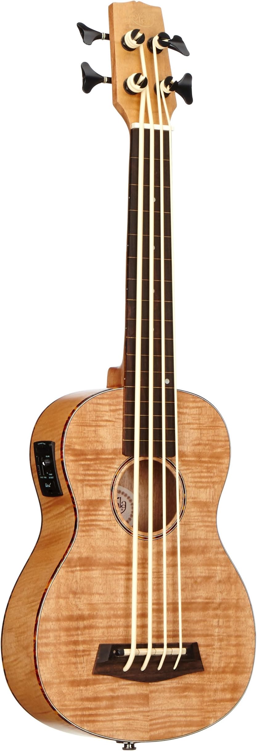 Korala UKBB FE - 310–Bass Ukulele Flamed Okume Top Guitar with Rosewood Fingerboard Belcat Machine Head Fretless-Tuner