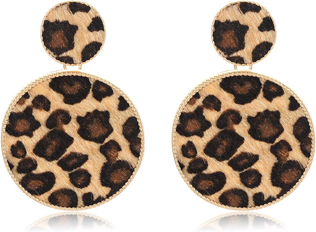 Leopard Dangle Earrings for Women Statement Snakeskin Square Drop Earrings Disc Earring Studs Fashion Jewelry