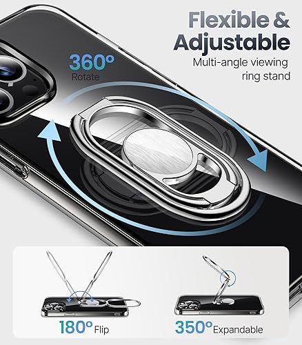 Miniatura 3 de Shields Up Funda para iPhone 13 Pro Max con soporte, funda transparente con soporte de doble anillo ajustable y plegable a prueba de golpes para