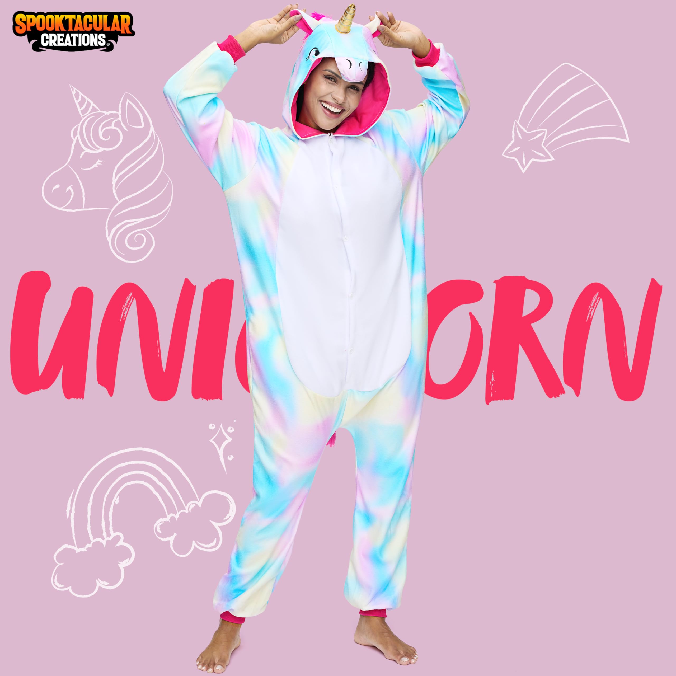 Spooktacular Creations Unisex Adult jumpsuit Plush jumpsuit Blue Colorful Unicorn Animal Costume M - Image 2