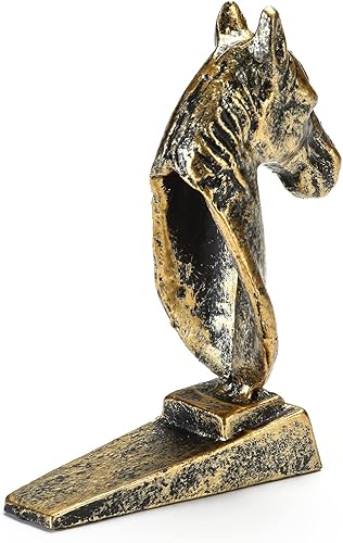 Miniatura 2 de Tope de puerta de hierro fundido para parte inferior de la puerta, diseño decorativo de cabeza de caballo, oro antiguo..