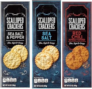 Scalloped Specially Selected Crackers Variety Pack: Sea Salt, Red Chili, Salt & Pepper - Thanksgiving Christmas Football Cheese Platter Party Tray Snacking Snack Food, 6.5 oz Box (1 Each)