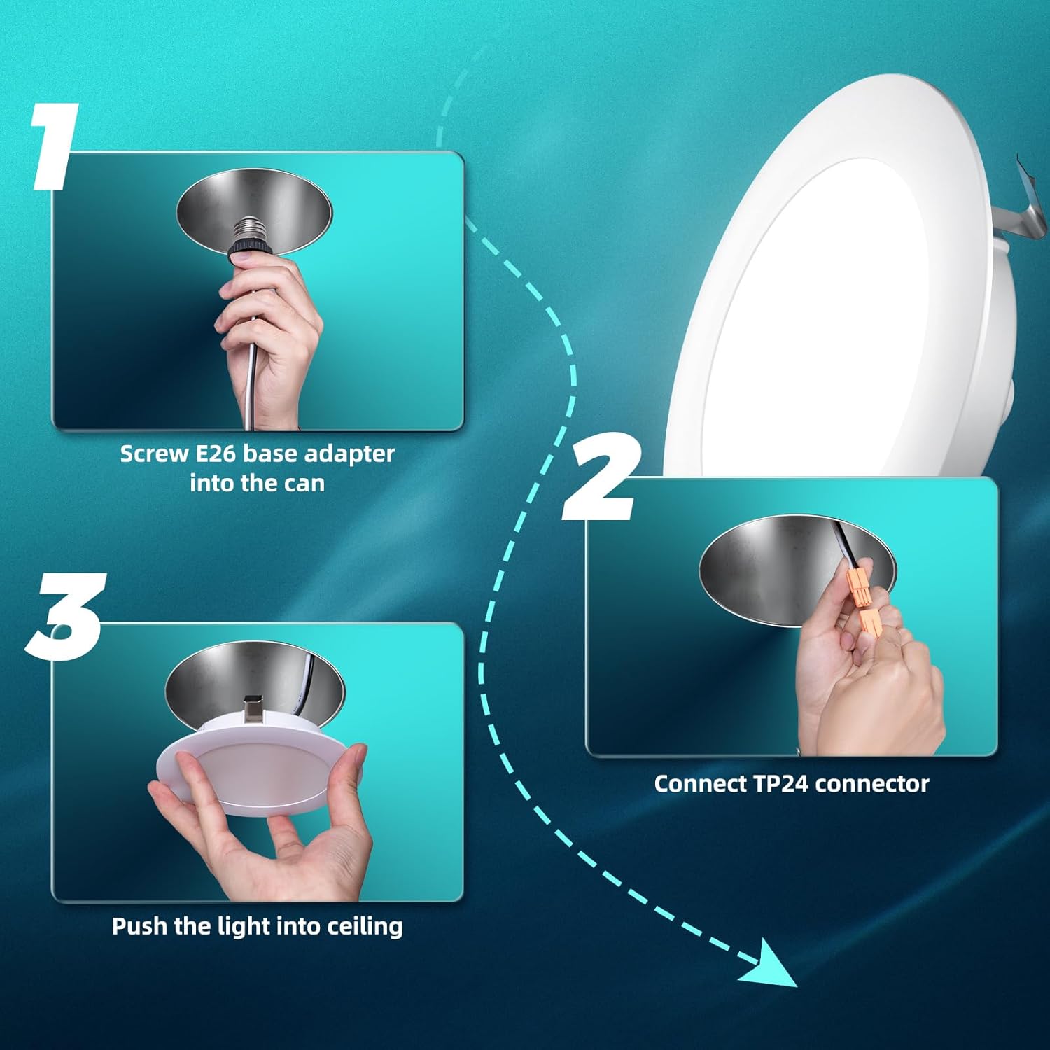 FREELICHT 6 Pack 4 Inch Retrofit LED Recessed Lighting, Selectable 2700K/3000K/4000K/5000K/6000K, Dimmable Flat LED Can Lights, 7W=60W, 700LM, IC & Damp Rated, ETL & FCC, White - Image 4