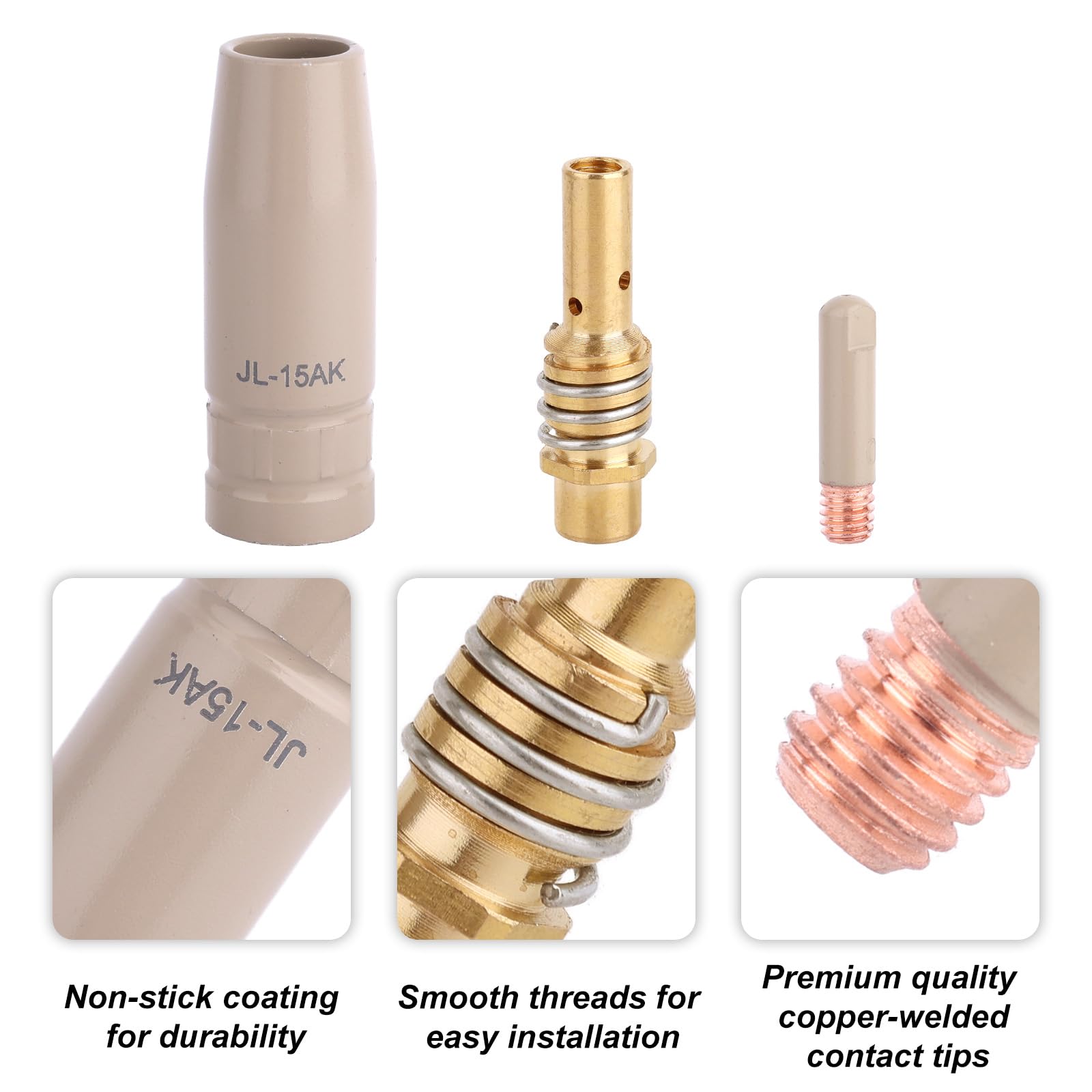 14pz Ugello per Saldatura MIG con Rivestimento Antiaderente, 10 Punte di Contatto da 0,9mm 2 Diffusori 2 Ugelli Compatibile Torce di Saldatura con MB15 e 15AK