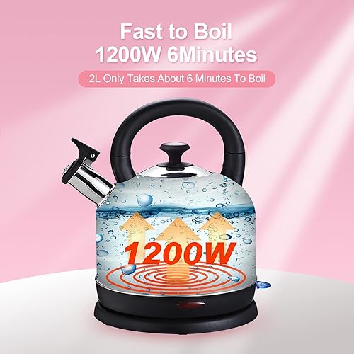 Miniatura 6 de Caldera de temperatura eléctrica, de acero inoxidable de 2 litros, con termómetro para té y café, 1200 W, apagado automático, protección contra