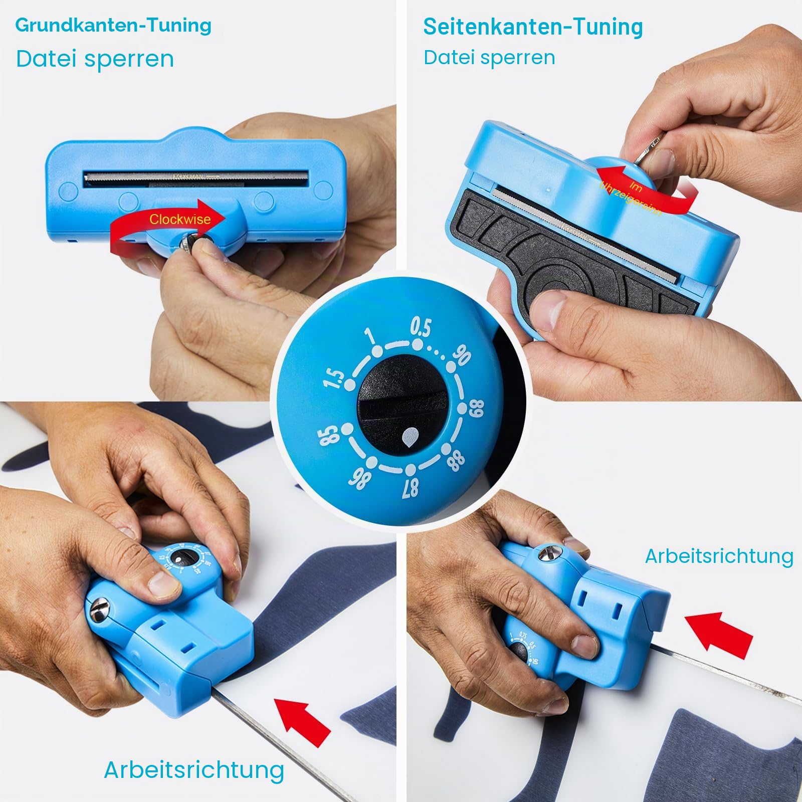 XCMAN Komplettes Ski-/Snowboard-Tuning-Kombi-Set mit Wachseisen, Skiwachs, Seitenbodenkanten-Stimmgerät, Ptex-Basis-Reparatur, Gummistein, Diamantsteine für Ski, Snowboard, EdgeTuning