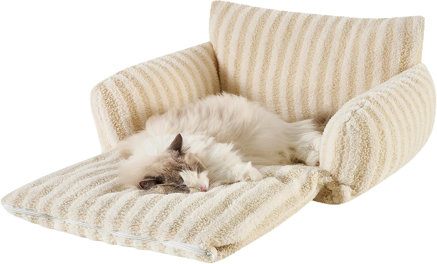 hollypet cat bed fluffy plush mutifuctional double-layer soft pet couch orthopedic sofa nest beds for small cats and dogs, beige (25x20x13 inch) 25"l x 20"w x 13"th beige