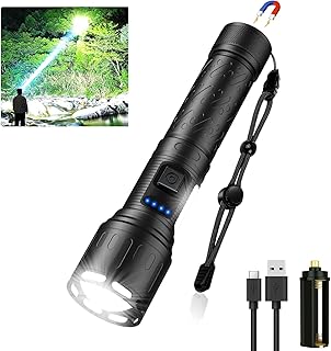 LED Magnetic Flashlights High Lumens Rechargeable, 100000 Lumens Super Bright Powerful Flashlight 8 Modes with COB Work Light, Zoomable, IPX7 Waterproof Small Tactical Flash Light for Camping