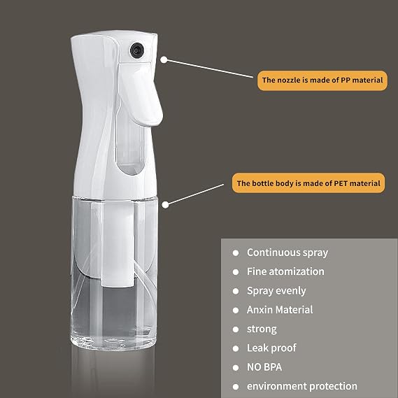 2PCS 200ml Continuous Spray Bottle, Ultra Fine Mist for Hair Plants | Continuous spray bottles,ultra-fine 0.3mmnozzle,durable BPA-free PET material,leak-proof for hairstyling,cleaning,plants&pets
