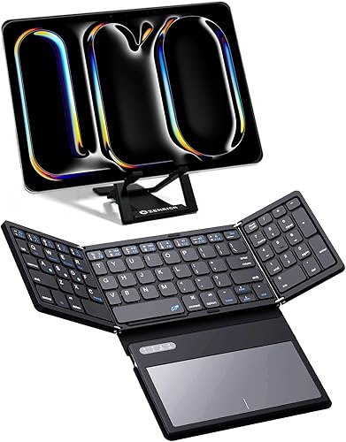 ZenRich Teclado Bluetooth plegable con soporte y teclado táctil grande, teclado numérico, teclado de bolsillo de viaje para iPad, Windows, iOS,