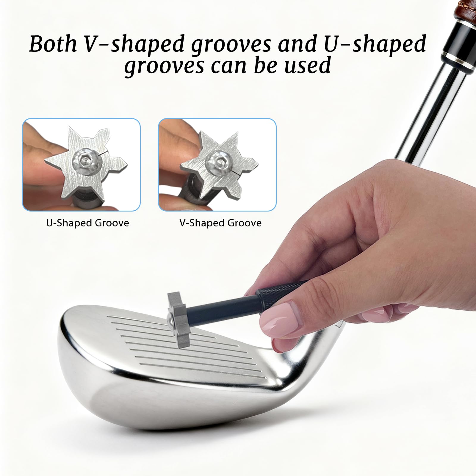 Ykimok Golfschläger Groove Sharpener mit 6 Köpfen, Nachrillen und Reinigungswerkzeug für Eisen und Keile, Rillenschärfer mit Aufbewahrungsrohr, Schwarz
