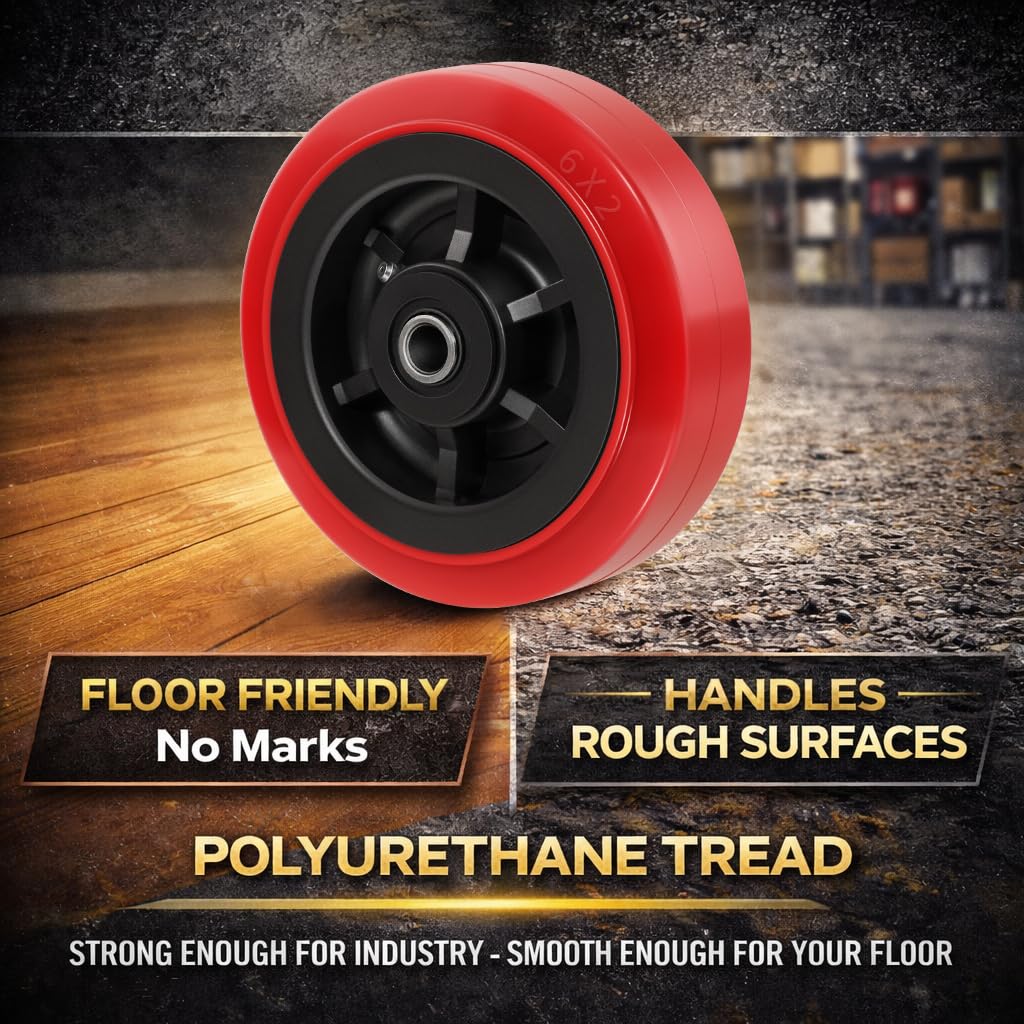 5" x 2" Heavy Duty Polyurethane Caster Wheel Replacement (Set of 4– 3200 lbs Total Capacity), Thick Polyurethane Tread on Polyolefin core with Roller Bearing-Higher Load, Non-Marking