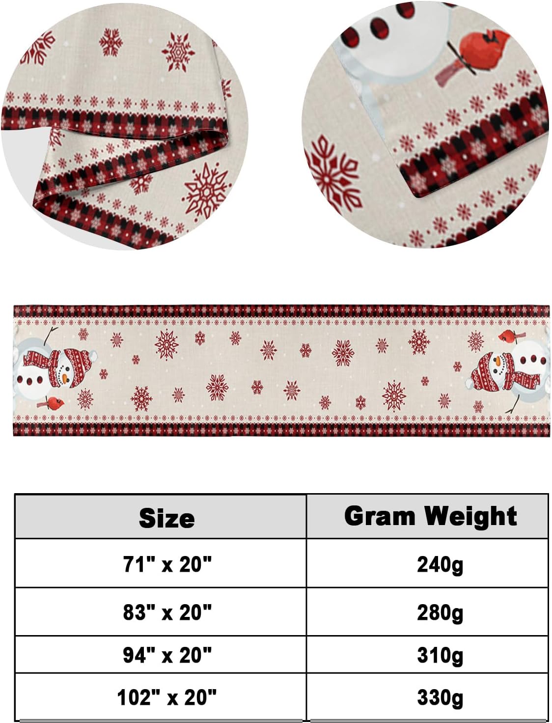 Bed Runner Scarf, Christmas Tres Snowman Snowflake Black and Red Plaid Buffalo Beige King Bed Bedding Scarves Cover Decorative Bed Scarf for Home Hotel Guesthouse Bedroom Room Guestrooms 94"x20"