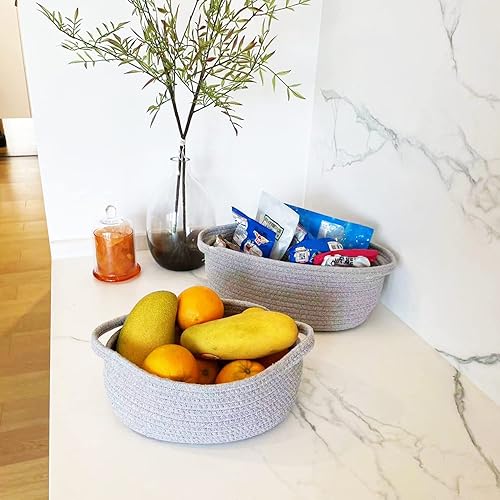 Miniatura 7 de Juego de 3 canastas organizadoras para estantes, armario, juguetes, cestas de almacenamiento de cuerda tejida para organizar, cesta decorativa