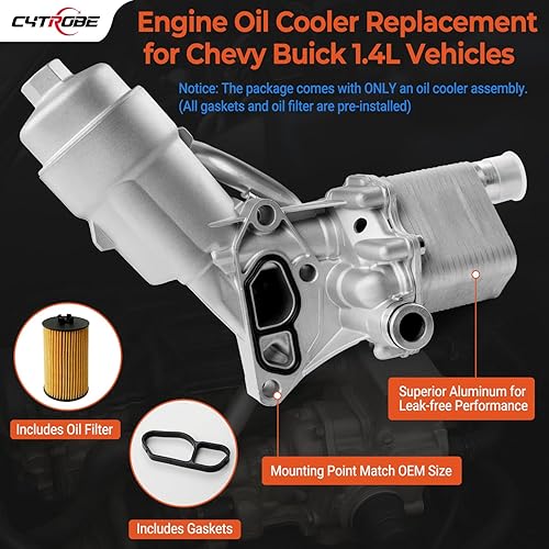 Miniatura 4 de Adaptador de carcasa de filtro de enfriador de aceite de motor con junta, inserto de filtro, tapa de aluminio compatible con 1.4L Turbo 2011-2021