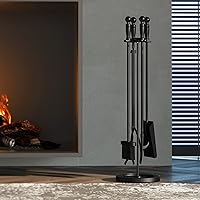 FireBeauty 5-Piece Wrought Iron Fireplace Tools Set with Poker, Brush, Shovel, Tongs & 31" Stand - Black
