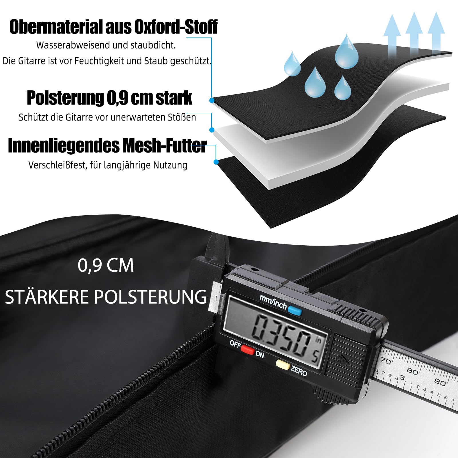 GLEAM Gitarrentasche - 8mm Schwammpolsterung für 104,1 cm/41 inch Akustik - wasserdicht