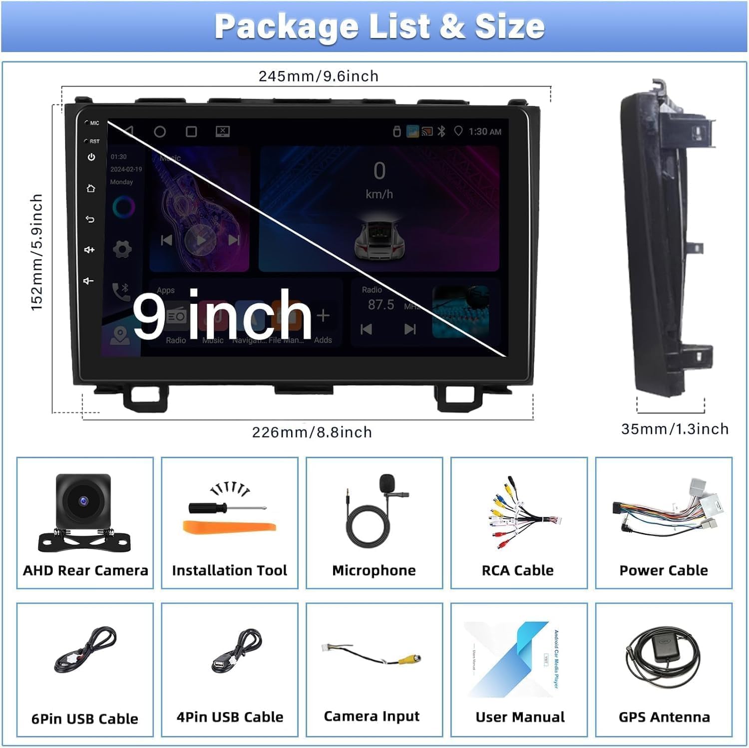 8 Core, 4G+64G Android 15 Car Stereo for Honda CRV 2007-2011 Wireless Apple Carplay Android Auto 9" 1280 * 720 IPS Touchscreen Car Radio 32 EQ DSP Bluetooth 5.0 59 UI FM/RDS GPS WiFi SWC+Backup Cam
